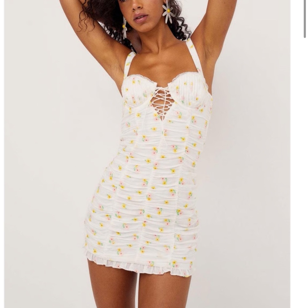 For Love And Lemons White Floral Embroidered Dress